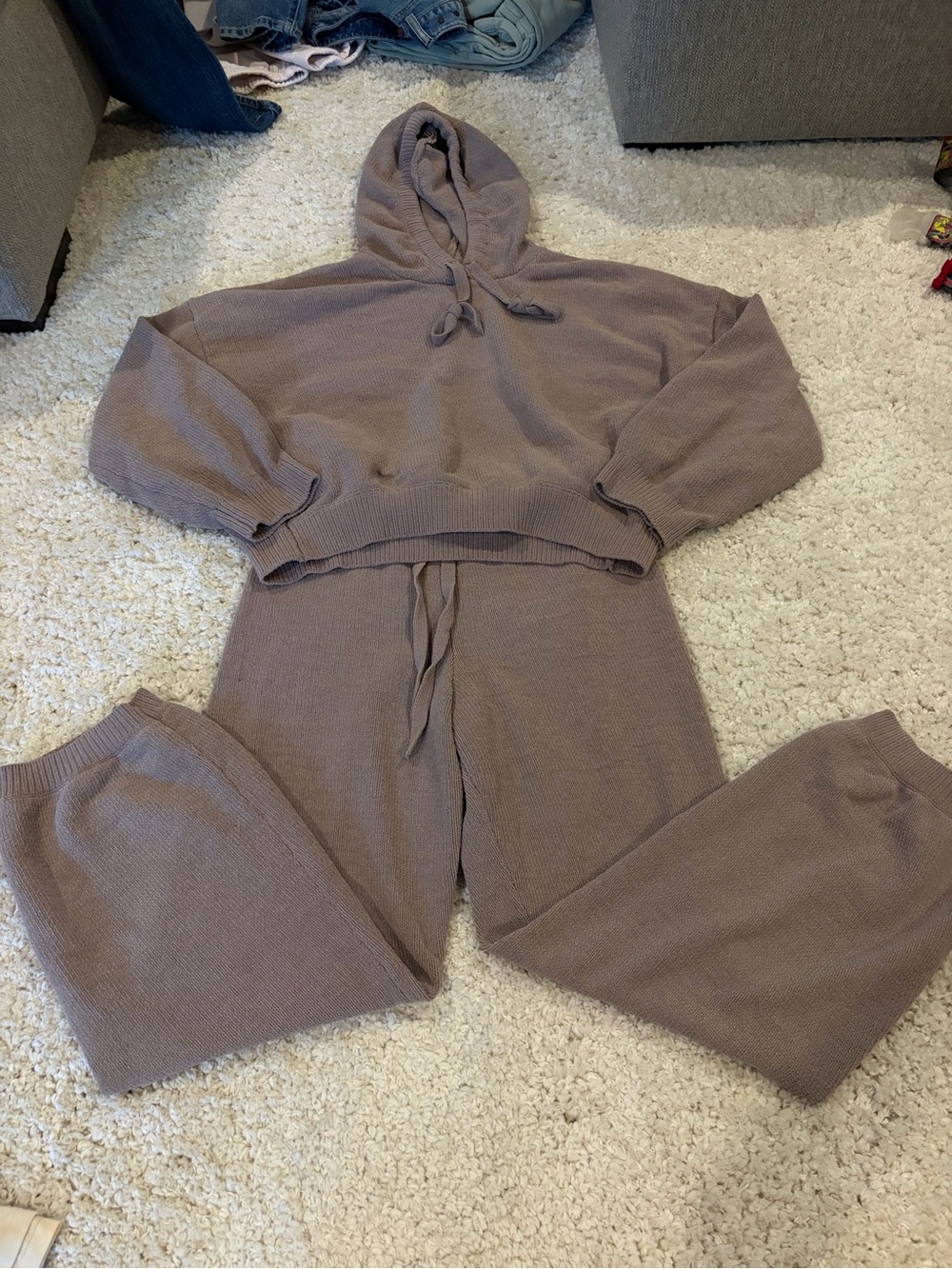H&M Taupe Knit Hooded Jogger Set